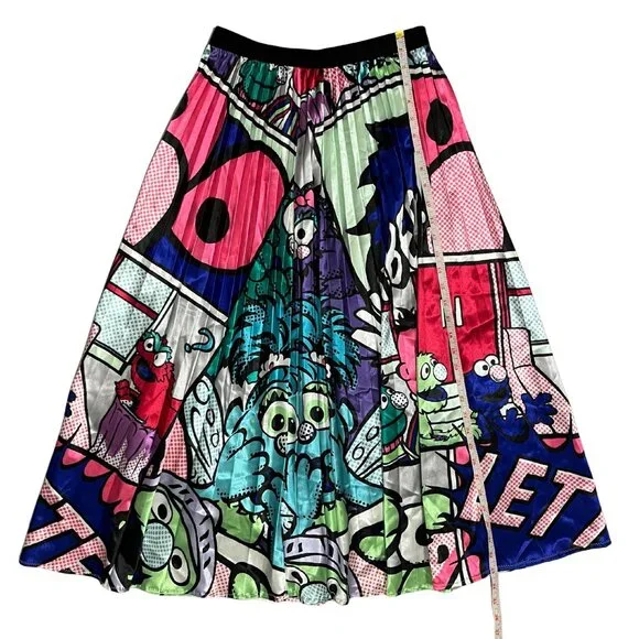 Sesame Street Women's Pleated Maxi Skirt Size L/XL Graphic Elmo Oscar Retro - Picture 6 of 8